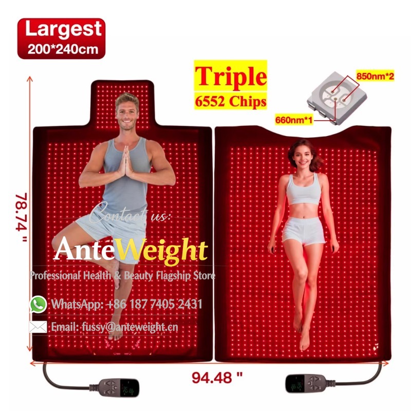 Led Light Therapy Bed Full Body - 2184個のトリプルLED搭載、6552チップ、デュアル波長赤色光療法ブランケット、全身マット、寝袋、近赤外線ベッド（660nm、850nm）